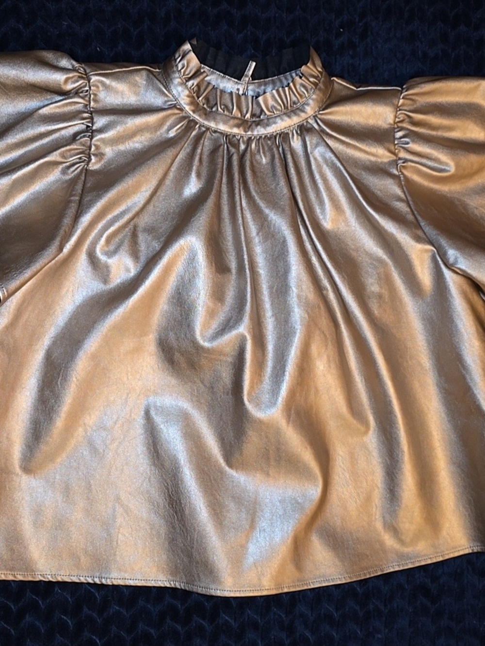 THML Metallic Silver Puff-Sleeve Blouse